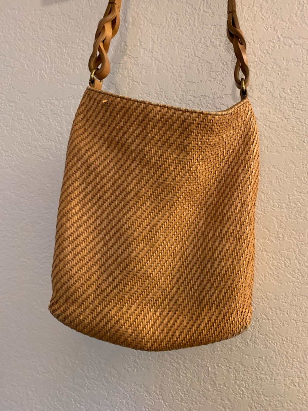 Fossil Vintage 75082 Straw Basketweave Crossbody Bag Tan Woven Boho Purse - Picture 4 of 16